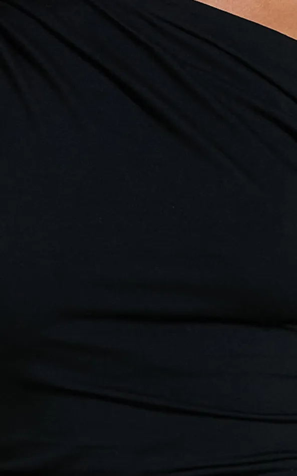 Showpo Jialeen Top 8211 Off Shoulder Twist Asymmetrical Sleeve Top In Black Women Curve Clothes