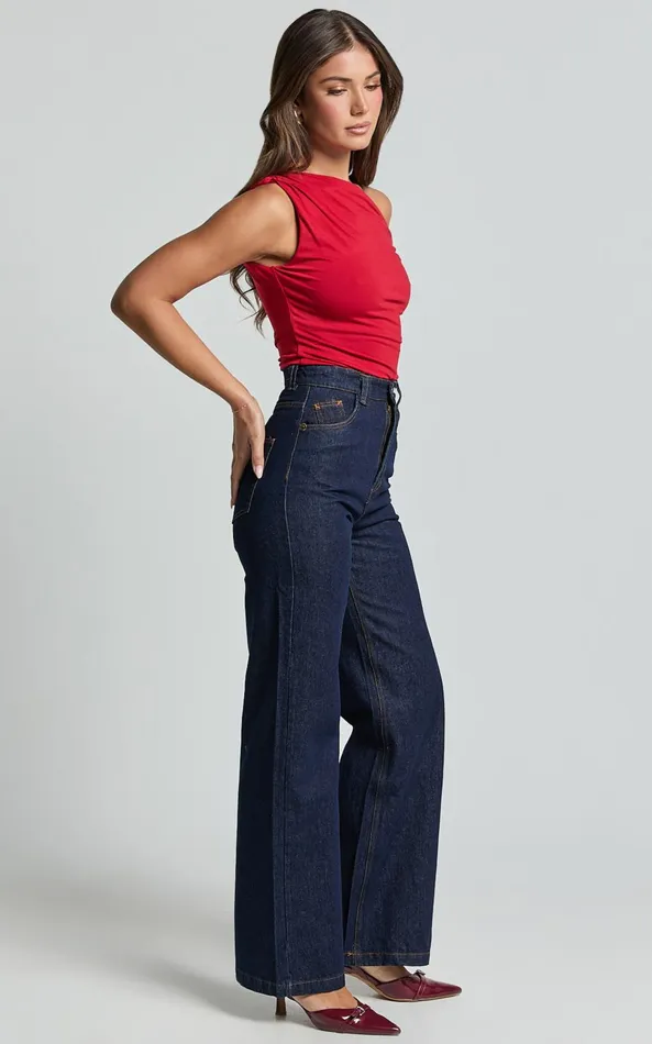 Showpo Jialeen Top 8211 Off Shoulder Twist Asymmetrical Sleeve Top In Red Women Tops