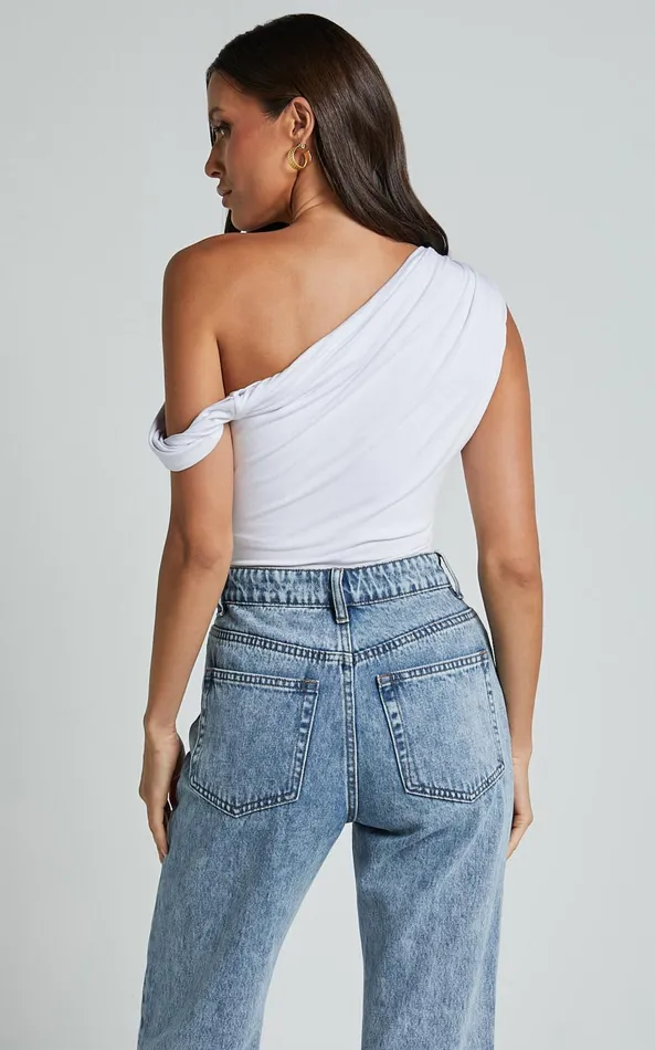 Showpo Jialeen Top 8211 Off Shoulder Twist Asymmetrical Sleeve Top In White Women Tops