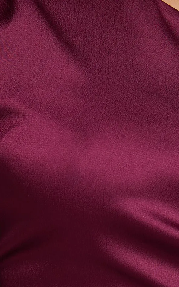 Showpo Jihyo Top 8211 Tie Waist One Shoulder Puff Sleeve Top In Burgundy Women Tops