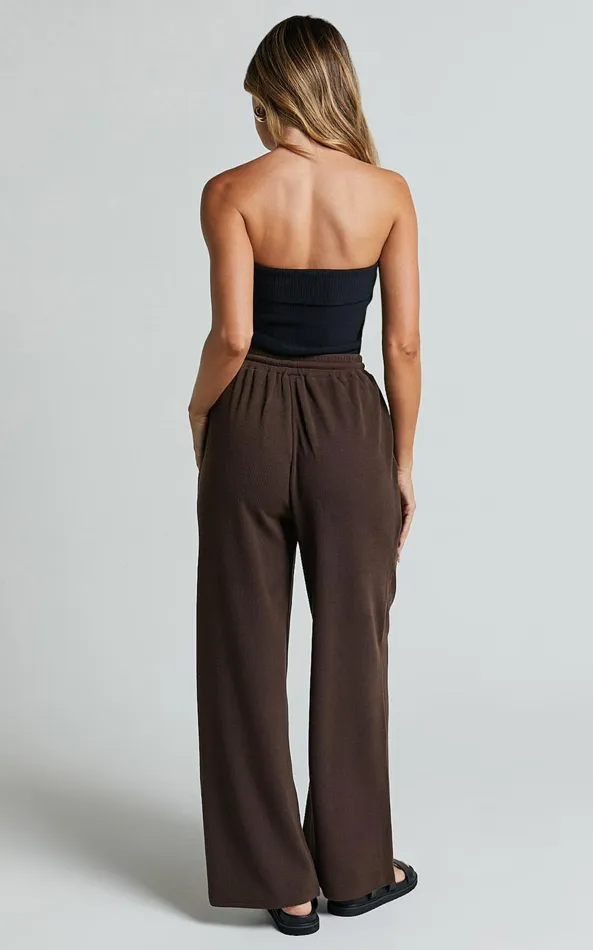 Showpo Joan Pants 8211 High Waisted Ribbed Jersey Straight Leg Pants In Chocolate Women Pants
