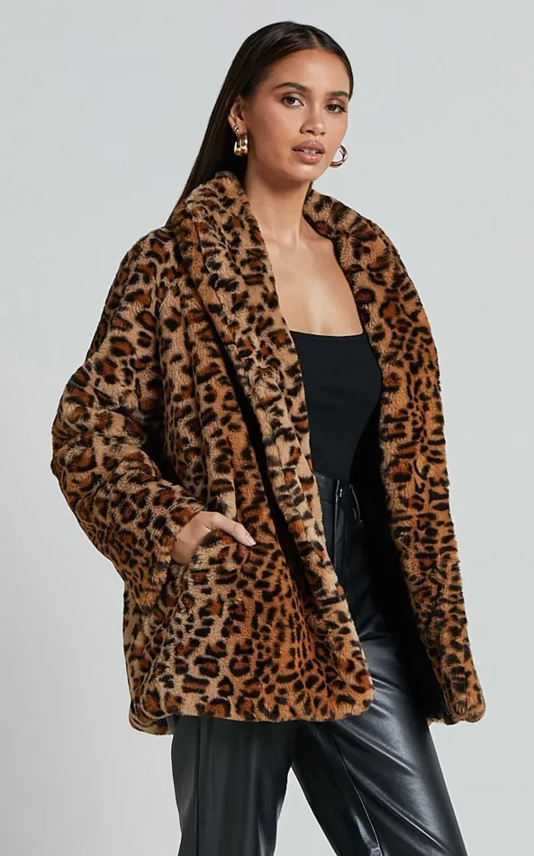 Showpo Jocelyn Coat 8211 Faux Fur Animal Print Coat In Leopard Women Jackets and Coats