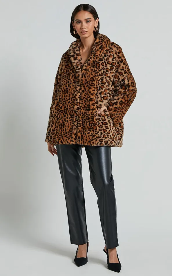 Showpo Jocelyn Coat 8211 Faux Fur Animal Print Coat In Leopard Women Jackets and Coats