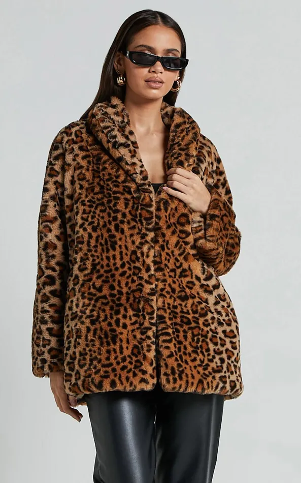 Showpo Jocelyn Coat 8211 Faux Fur Animal Print Coat In Leopard Women Jackets and Coats