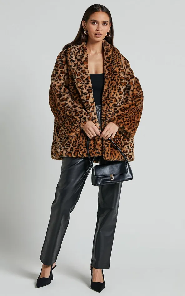 Showpo Jocelyn Coat 8211 Faux Fur Animal Print Coat In Leopard Women Jackets and Coats