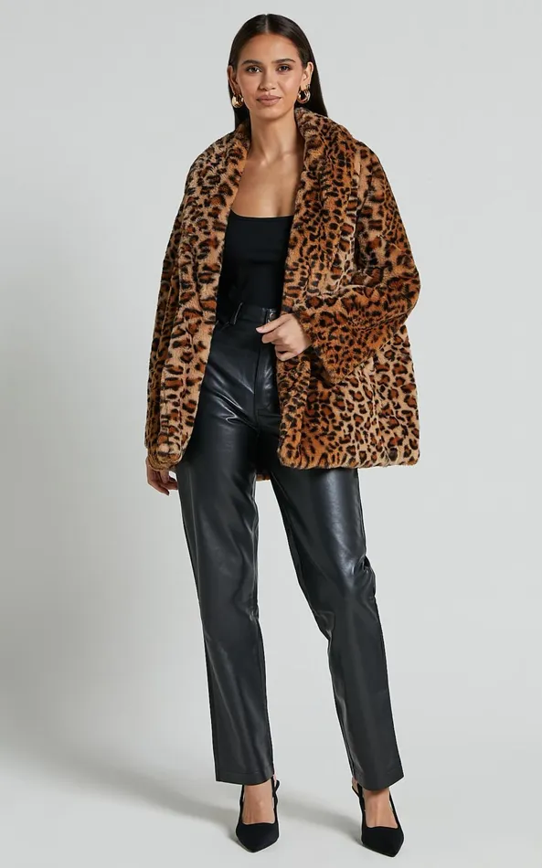 Showpo Jocelyn Coat 8211 Faux Fur Animal Print Coat In Leopard Women Jackets and Coats