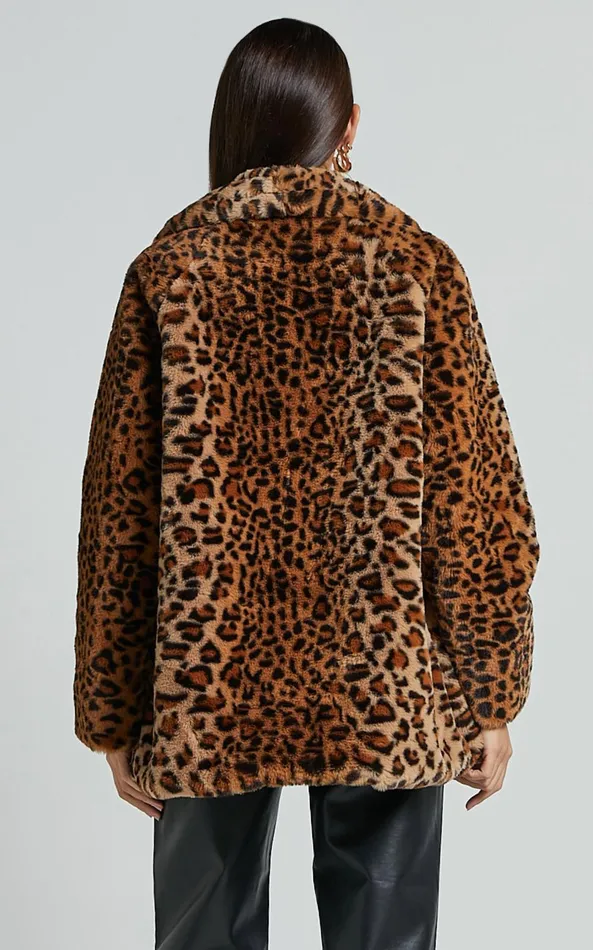 Showpo Jocelyn Coat 8211 Faux Fur Animal Print Coat In Leopard Women Jackets and Coats