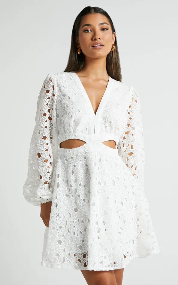 Showpo Jodee Mini Dress 8211 Long Sleeve V Neck Broderie Dress In White Women Dresses Showpo Jodee Mini Dress 8211 Long Sleeve V Neck Broderie Dress In White Women Dresses