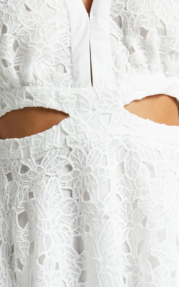 Showpo Jodee Mini Dress 8211 Long Sleeve V Neck Broderie Dress In White Women Dresses