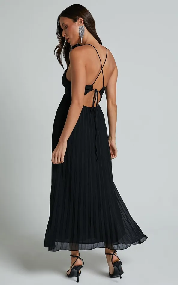 Showpo Jodie Midi Dress 8211 Pleated Chiffon Ruched Bust Midi Dress In Black Women Dresses