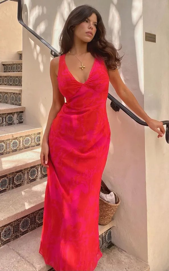 Showpo Jodie Midi Dress 8211 V Neck Slip Dress In Pink Floral Women Dresses