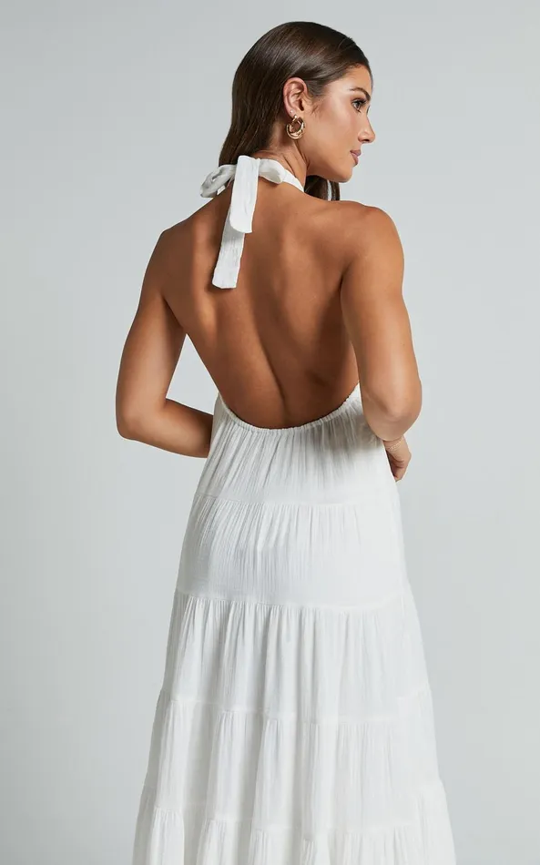 Showpo Jodilou Midi Dress 8211 Halter Tiered Dress In White Women Dresses