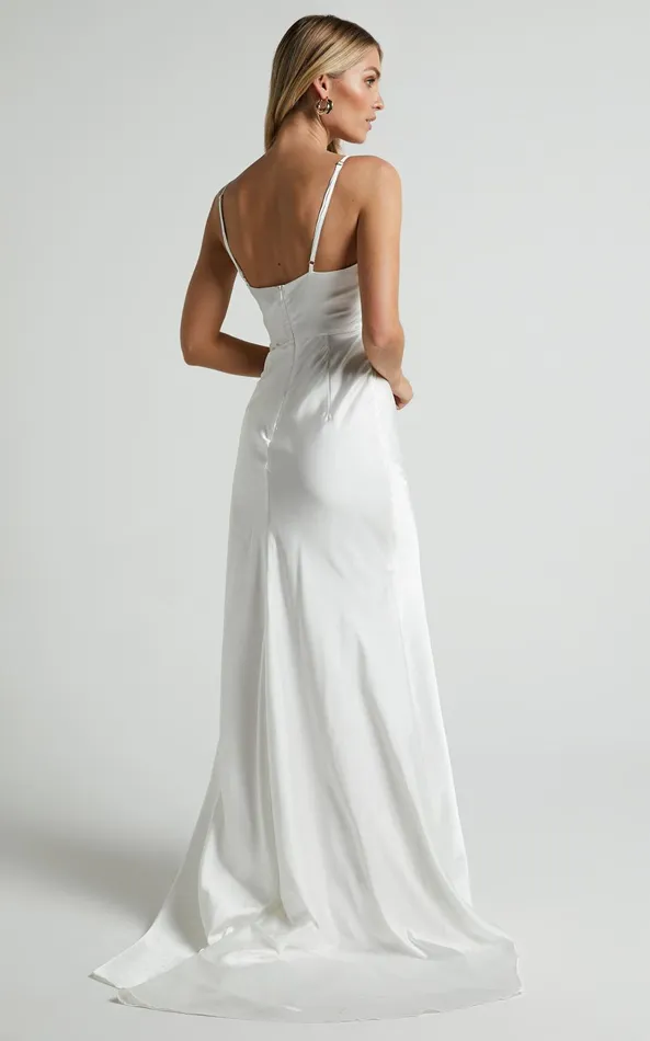 Showpo Joesa Bridal Gown 8211 Split V Neck Fixed Wrap Gown In White Women Dresses