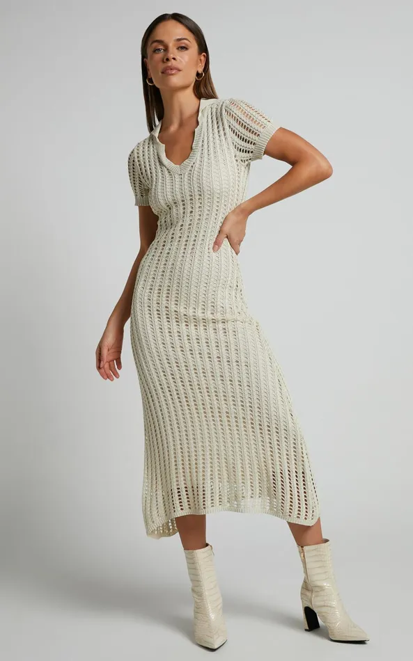 Showpo Jolie Midi Dress 8211 Crochet Collared Short Sleeve Dress In Cream Women Dresses Showpo Jolie Midi Dress 8211 Crochet Collared Short Sleeve Dress In Cream Women Dresses