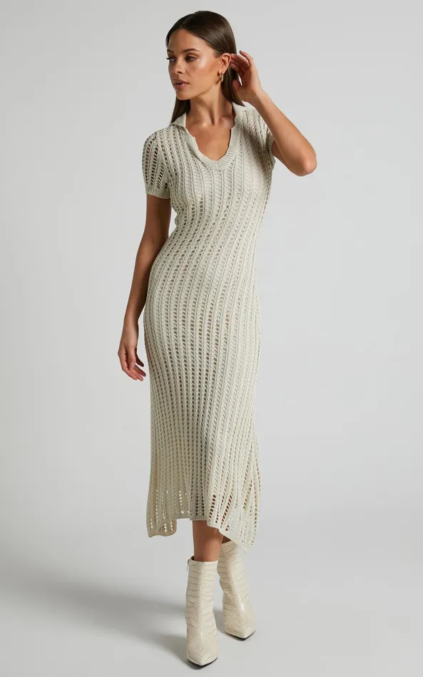 Showpo Jolie Midi Dress 8211 Crochet Collared Short Sleeve Dress In Cream Women Dresses Showpo Jolie Midi Dress 8211 Crochet Collared Short Sleeve Dress In Cream Women Dresses