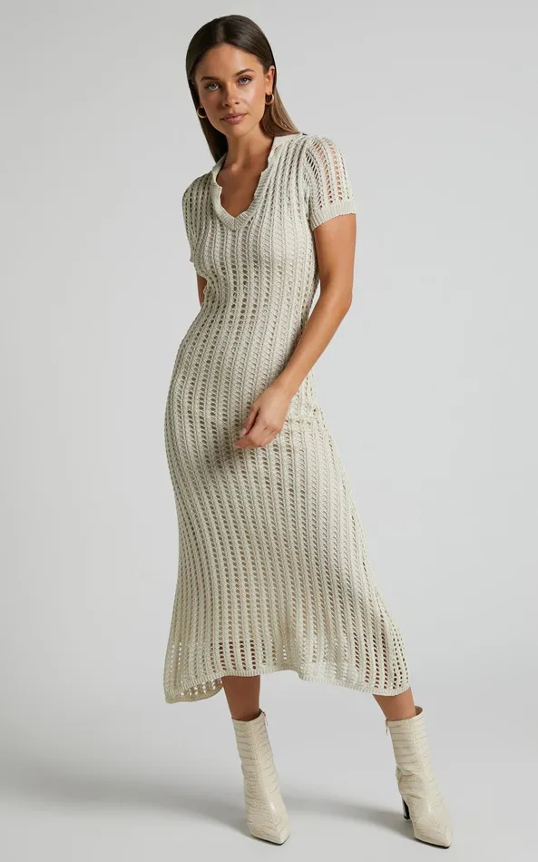 Showpo Jolie Midi Dress 8211 Crochet Collared Short Sleeve Dress In Cream Women Dresses Showpo Jolie Midi Dress 8211 Crochet Collared Short Sleeve Dress In Cream Women Dresses