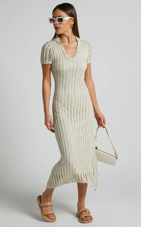 Showpo Jolie Midi Dress 8211 Crochet Collared Short Sleeve Dress In Cream Women Dresses Showpo Jolie Midi Dress 8211 Crochet Collared Short Sleeve Dress In Cream Women Dresses