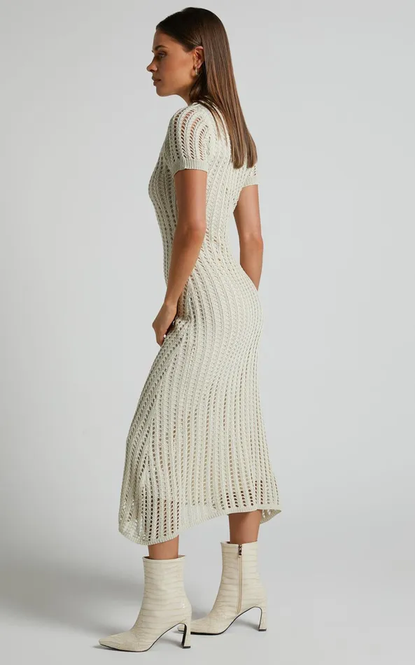 Showpo Jolie Midi Dress 8211 Crochet Collared Short Sleeve Dress In Cream Women Dresses Showpo Jolie Midi Dress 8211 Crochet Collared Short Sleeve Dress In Cream Women Dresses