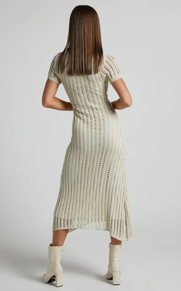 Showpo Jolie Midi Dress 8211 Crochet Collared Short Sleeve Dress In Cream Women Dresses Showpo Jolie Midi Dress 8211 Crochet Collared Short Sleeve Dress In Cream Women Dresses