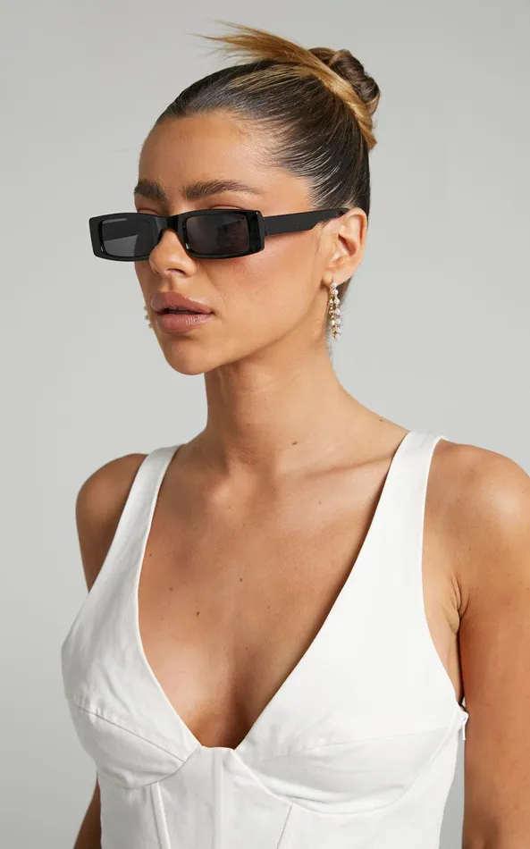 Showpo Jorgelina Rectangle Sunglasses In Black Women Sunglasses