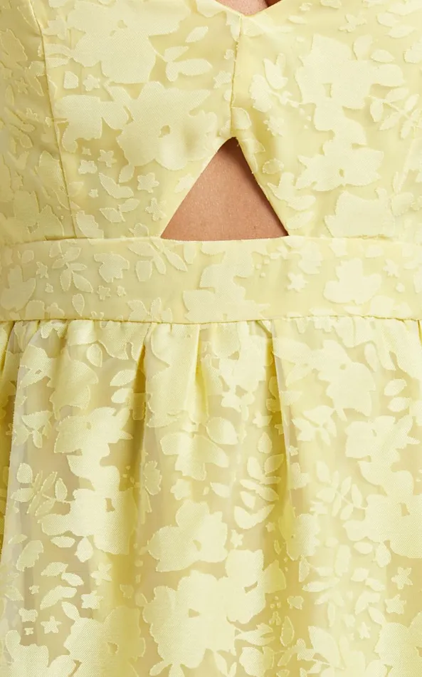 Showpo Jorie Midi Dress 8211 Strappy Front Cut Out Tiered Skirt In Pastel Yellow Women Curve Clothes