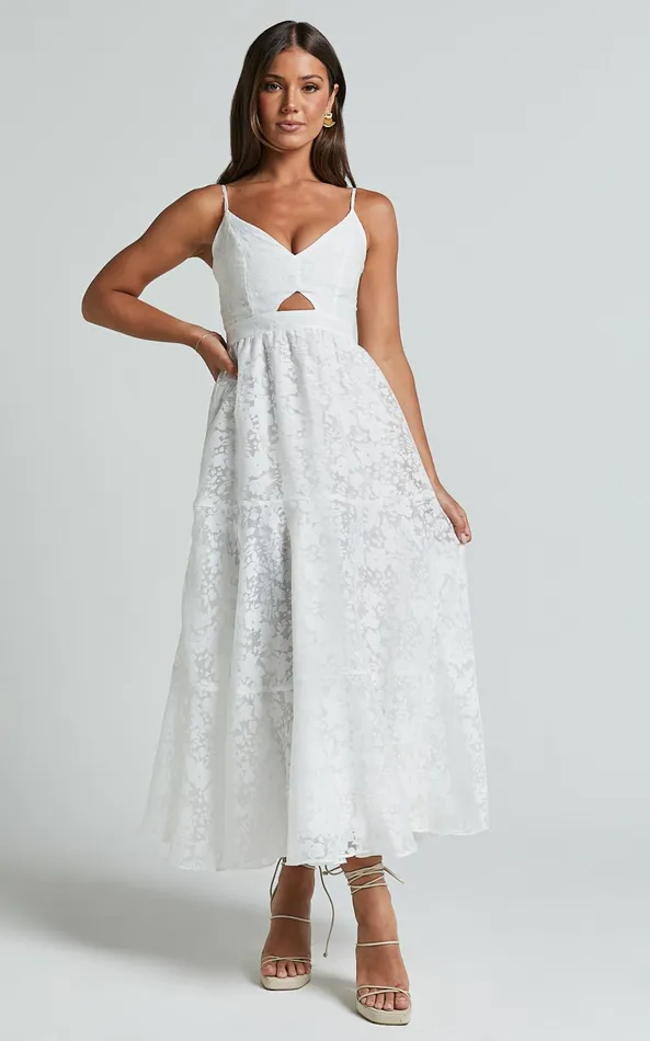 Showpo Jorie Midi Dress 8211 Strappy Front Cut Out Tiered Skirt In White Women Dresses Showpo Jorie Midi Dress 8211 Strappy Front Cut Out Tiered Skirt In White Women Dresses