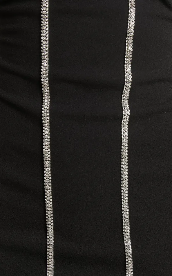 Showpo Josana Midi Dress 8211 Diamante Trim Panelled Thigh Split Dress In Black Women Dresses