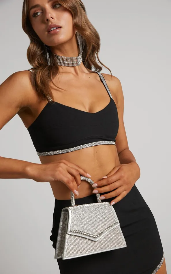Showpo Josana Top 8211 Diamante Trim Panelled Crop Top In Black Women Curve Clothes
