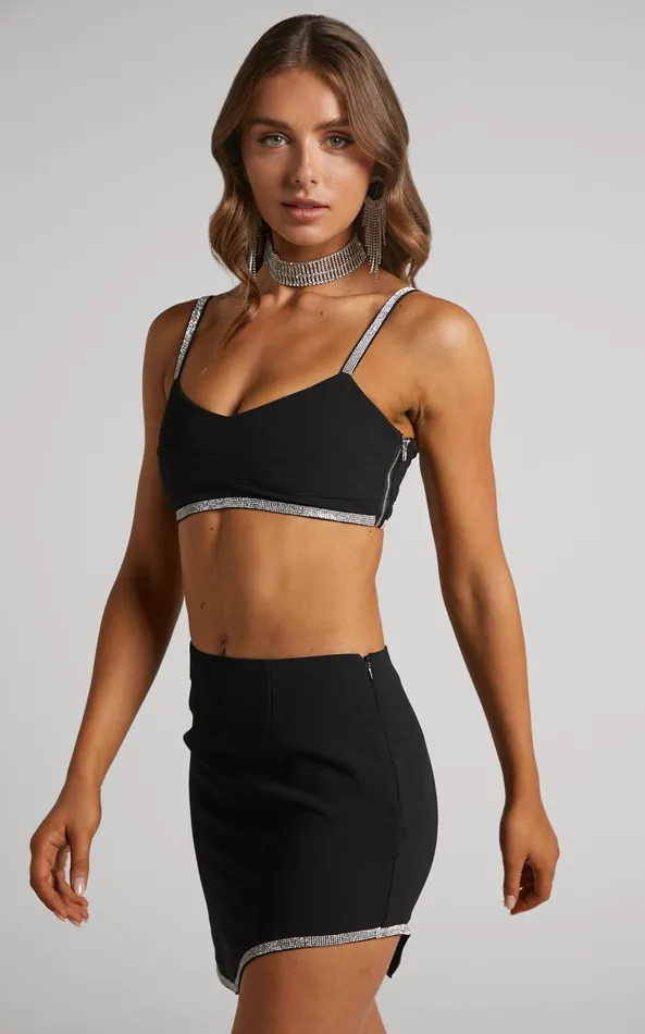Showpo Josana Top 8211 Diamante Trim Panelled Crop Top In Black Women Curve Clothes