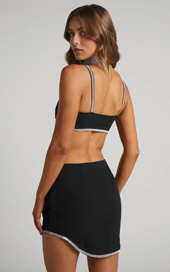Showpo Josana Top 8211 Diamante Trim Panelled Crop Top In Black Women Curve Clothes