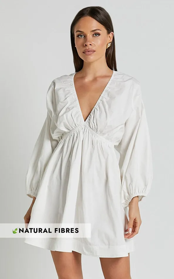 Showpo Josette Mini Dress 8211 Plunge Neck Balloon Sleeve Smock Dress In Off White Women Dresses Showpo Josette Mini Dress 8211 Plunge Neck Balloon Sleeve Smock Dress In Off White Women Dresses
