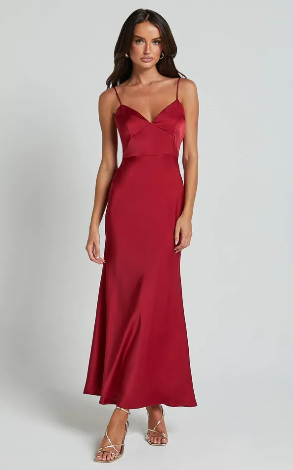 Showpo Jovana Midi Dress 8211 Bust Panel Detail Satin Slip Dress In Wine Women Dresses Showpo Jovana Midi Dress 8211 Bust Panel Detail Satin Slip Dress In Wine Women Dresses