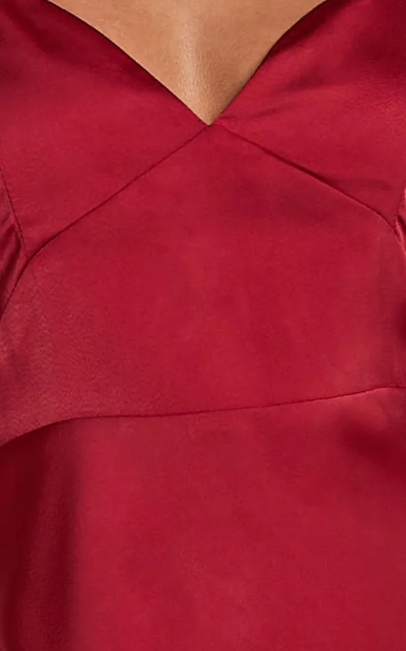 Showpo Jovana Midi Dress 8211 Bust Panel Detail Satin Slip Dress In Wine Women Dresses