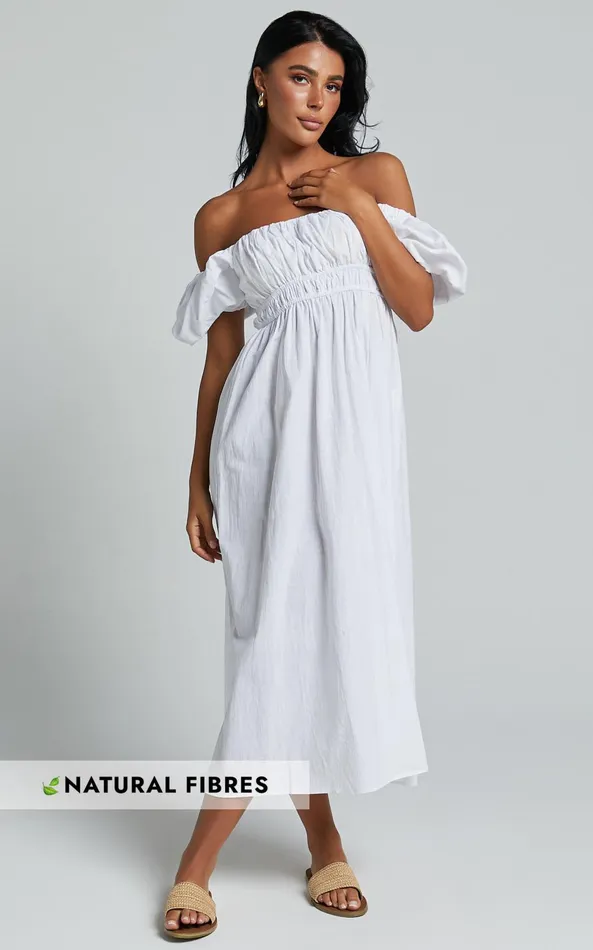 Showpo Jovanie Midi Dress 8211 Square Neck Short Puff Sleeve Elasticated Waist Thigh Split Dress In White Women Dresses Showpo Jovanie Midi Dress 8211 Square Neck Short Puff Sleeve Elasticated Waist Thigh Split Dress In White Women Dresses