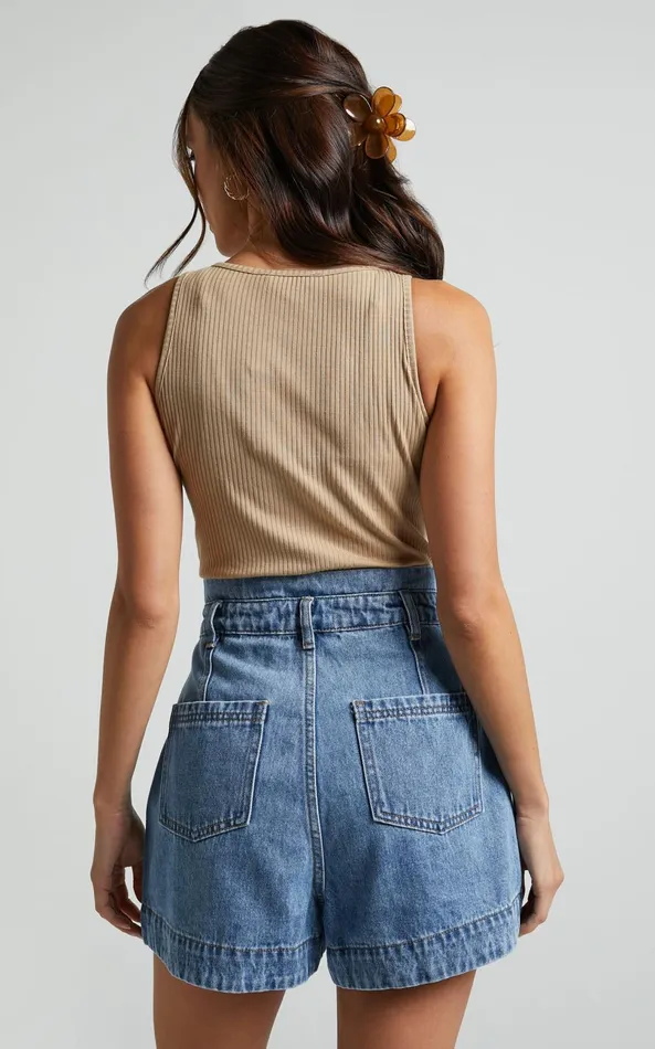 Showpo Julia Bodysuit 8211 High Neck Ribbed Bodysuit In Sand Women Basics