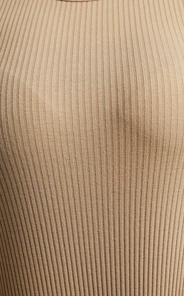 Showpo Julia Bodysuit 8211 High Neck Ribbed Bodysuit In Sand Women Basics
