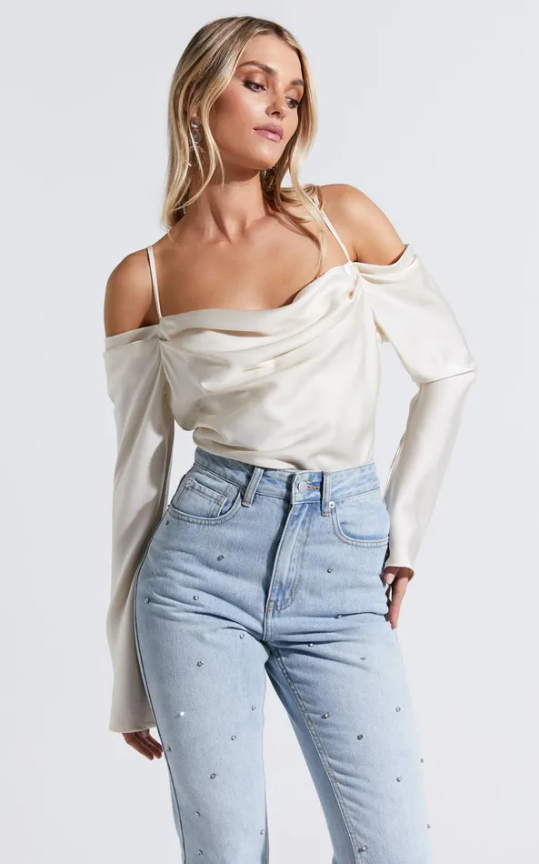 Showpo Julian Top 8211 Off Shoulder Long Sleeve Cowl Neck Top In Ivory Women Curve Clothes Showpo Julian Top 8211 Off Shoulder Long Sleeve Cowl Neck Top In Ivory Women Curve Clothes