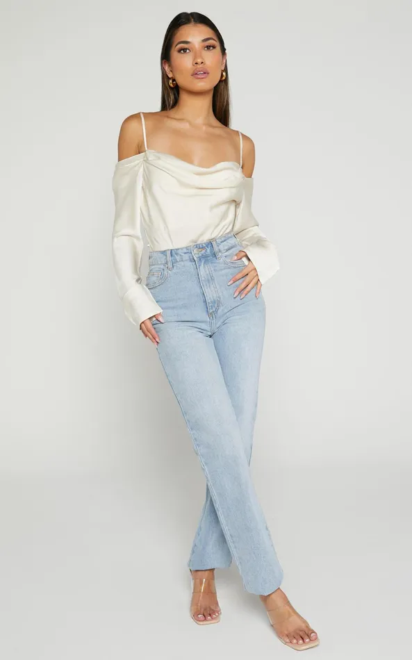 Showpo Julian Top 8211 Off Shoulder Long Sleeve Cowl Neck Top In Ivory Women Curve Clothes