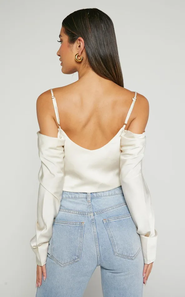 Showpo Julian Top 8211 Off Shoulder Long Sleeve Cowl Neck Top In Ivory Women Curve Clothes
