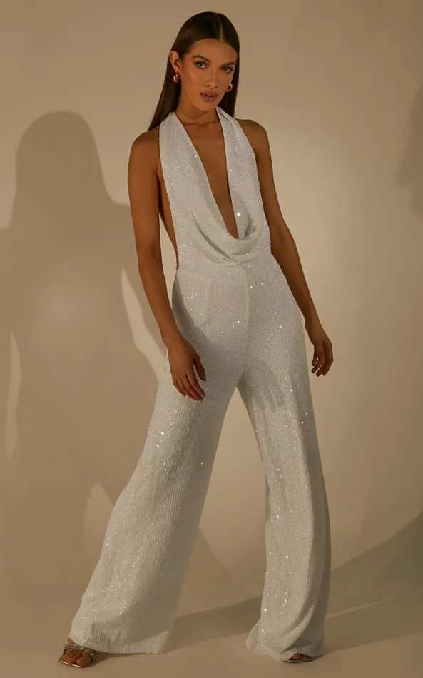 Showpo Julien Jumpsuit 8211 Backless Wide Leg Cowl Neck Sequin Jumpsuit In White Women Jumpsuits Showpo Julien Jumpsuit 8211 Backless Wide Leg Cowl Neck Sequin Jumpsuit In White Women Jumpsuits