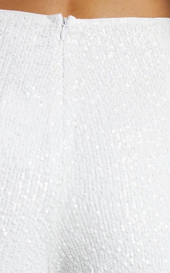 Showpo Julien Jumpsuit 8211 Backless Wide Leg Cowl Neck Sequin Jumpsuit In White Women Jumpsuits