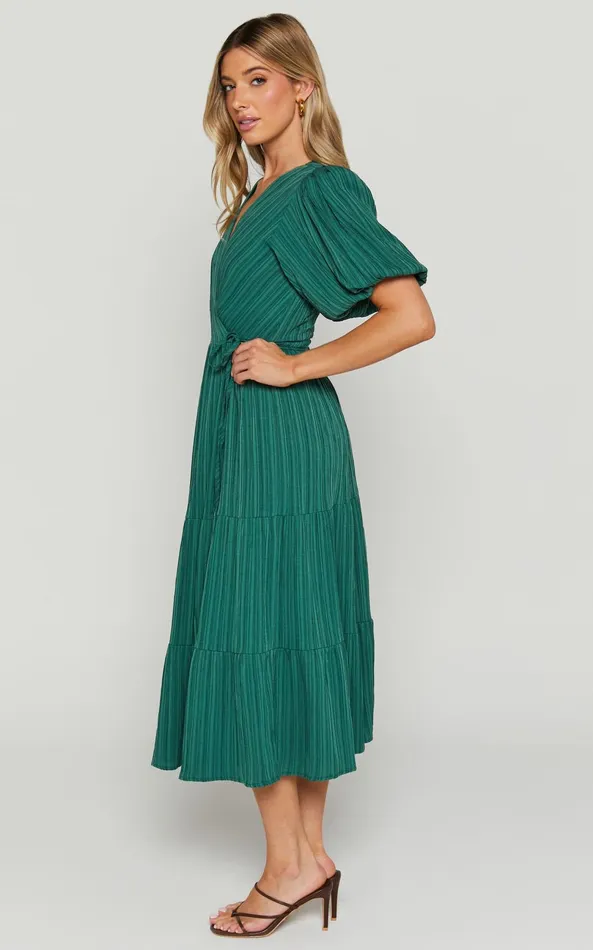 Showpo Junmae Midi Dress 8211 Tiered Waffle Wrap Dress In Forest Green Women Dresses