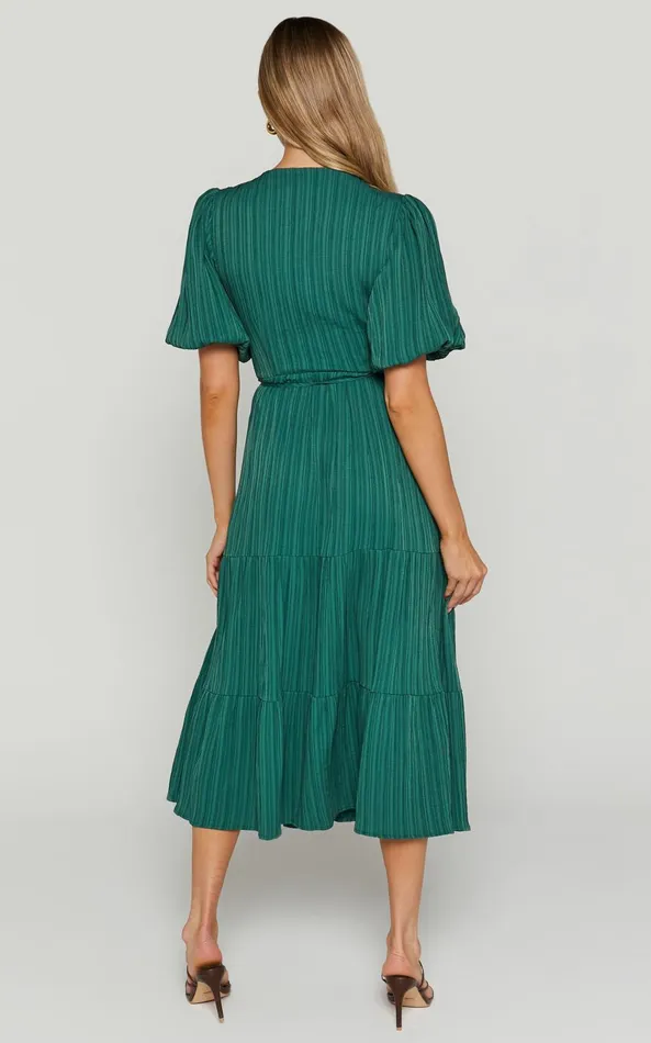 Showpo Junmae Midi Dress 8211 Tiered Waffle Wrap Dress In Forest Green Women Dresses