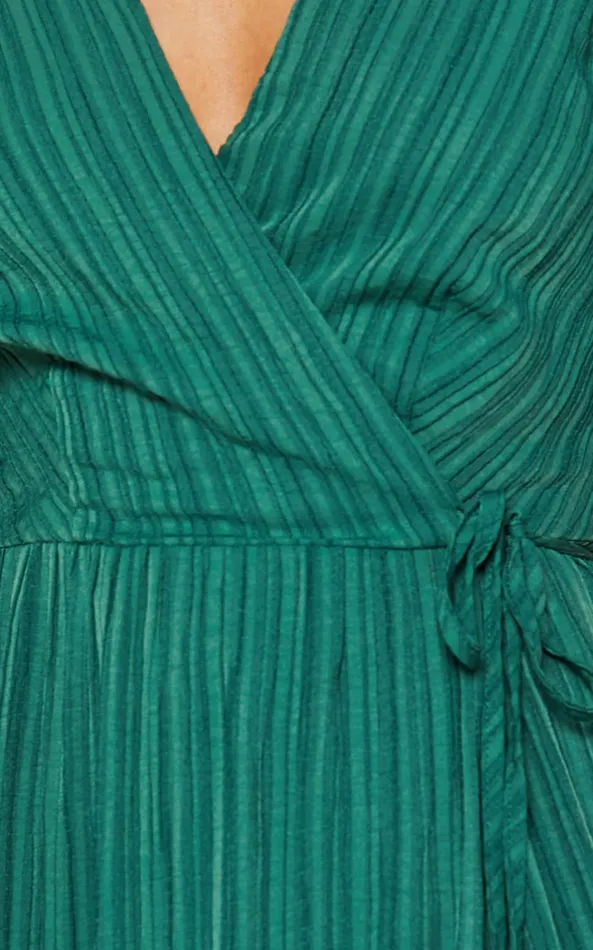 Showpo Junmae Midi Dress 8211 Tiered Waffle Wrap Dress In Forest Green Women Dresses