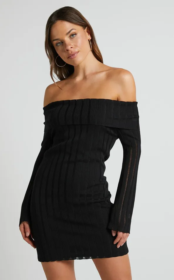 Showpo Kailah Off The Shoulder Knit Mini Dress In Black Women Dresses Showpo Kailah Off The Shoulder Knit Mini Dress In Black Women Dresses