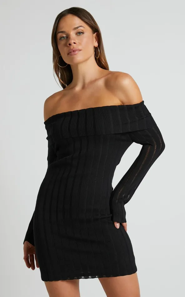 Showpo Kailah Off The Shoulder Knit Mini Dress In Black Women Dresses Showpo Kailah Off The Shoulder Knit Mini Dress In Black Women Dresses