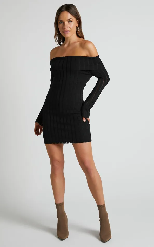 Showpo Kailah Off The Shoulder Knit Mini Dress In Black Women Dresses Showpo Kailah Off The Shoulder Knit Mini Dress In Black Women Dresses