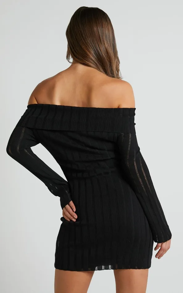 Showpo Kailah Off The Shoulder Knit Mini Dress In Black Women Dresses Showpo Kailah Off The Shoulder Knit Mini Dress In Black Women Dresses