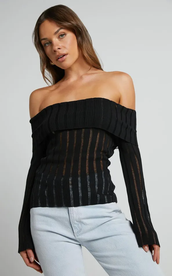 Showpo Kailah Top 8211 Off The Shoulder Knit Top In Black Women Knitwear