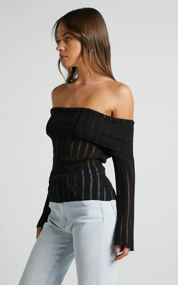 Showpo Kailah Top 8211 Off The Shoulder Knit Top In Black Women Knitwear